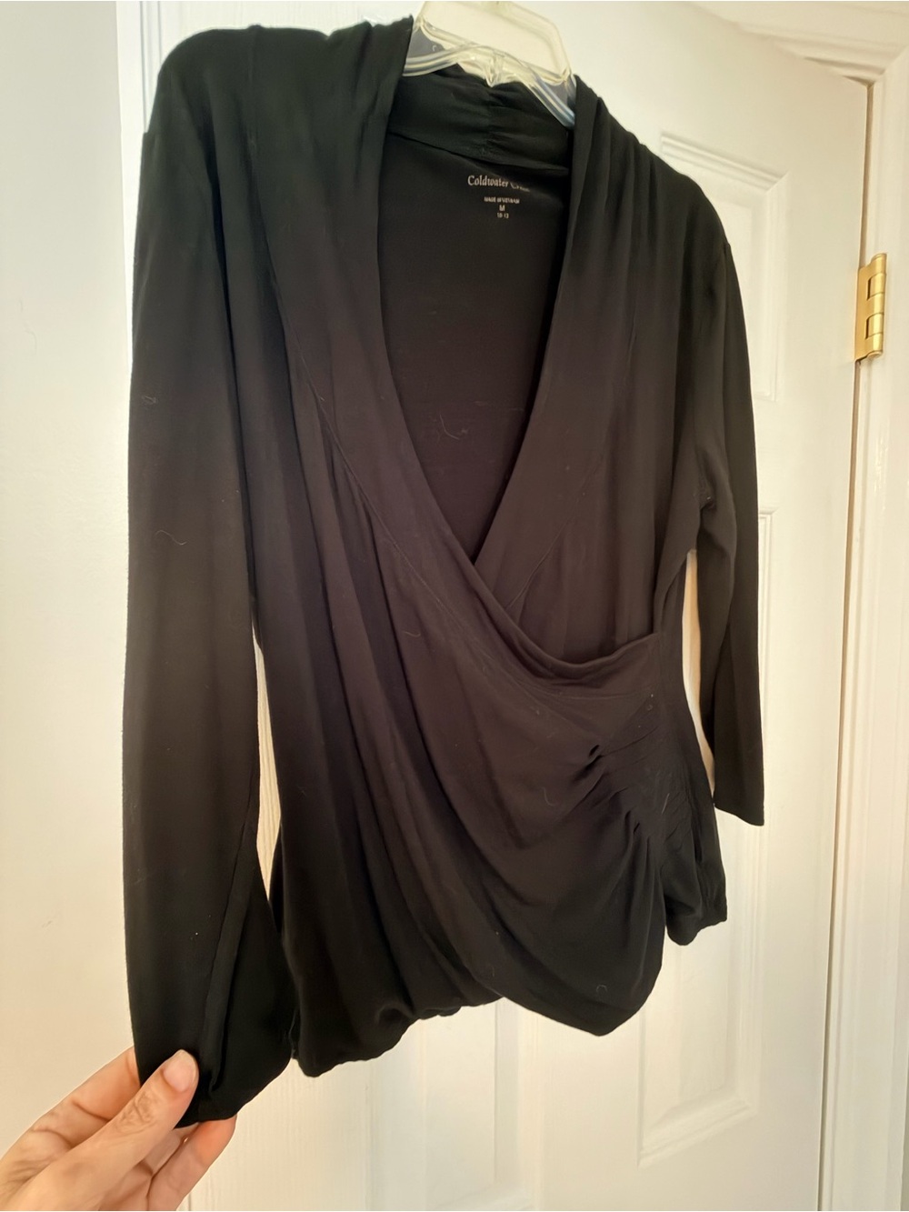 Coldwater Creek Black Draped Wrap Long Sleeve Top